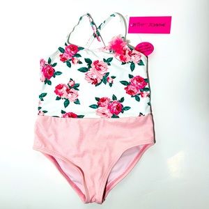 Betsey Johnson Pink and White Floral One piece Swimsuit 3T UPF +50 UV Protection